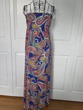 Banana Republic Strapless Maxi Dress Size 10 Boho Paisley Resort Vacation